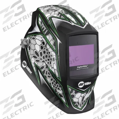 MILLER ELECTRIC Welding Helmet: Auto-Darkening, 4 Arc Sensors, Black/Gray/Green/White - Auto-Darkening Welding Helmets - Graphic