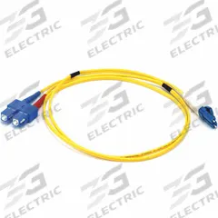 MONOPRICE Fiber Optic Patch Cord: Single Mode, 1 m Lg, LC End 1, SC End 2, Yellow, PVC (MPN 6262). Key specifications — Fire Rating: Riser; Jacket Material: PVC; Number of Fibers: Duplex; Brand: MONOPRICE; _Fiber Optic Cable Style: 9/125µ OS2.