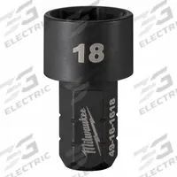 MILWAUKEE Impact Socket: SAE/Metric, 18 mm Socket Size, 6-Point, Short, 1 41/64 in Overall Lg (MPN 49-16-1618). Key specifications — attr1215501: MILWAUKEE; attr1215515: Black Oxide; attr1215518: 18 mm.