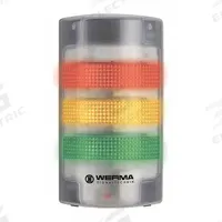 WERMA Tower Light Assembly: 3 Tier, Green/Red/Yellow, Sounder Tier Included, 195 mm Overall Ht (MPN 69120055). Key specifications — Manufacturer Part Number: 69120055; Brand: WERMA; Operating Voltage: 24V AC/DC; Light Tier Color: Red.