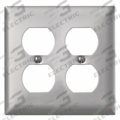 HUBBELL Wall Plate: Duplex Outlet, 2 Gang, Silver, Std Size (MPN SA82). Key specifications — Brand: HUBBELL; Material: Aluminum.