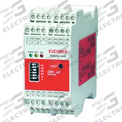 EUCHNER Safety Controller: 24 V DC Rating, 4 Inputs, 2NO, DIN Rail (MPN CES-AZ-UES-04B). Key specifications — Series: CES-AZ; Brand: EUCHNER; Safety Output Ratings: 6 A @ 30V DC.