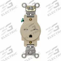 LEVITON Single Receptacle Outlet: Single, 6-15, Ivory, 250V AC, 15 A, 2 Pole / 3 Wire (MPN T5661-I)