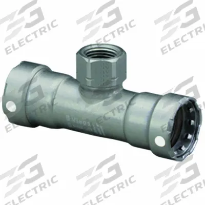 VIEGA MEGAPRESS Crimp Tee Fitting: 1 1/4 in Pipe x 1 1/4 in Pipe x 3/4 in Pipe Size - Steel Press Pipe Fittings
