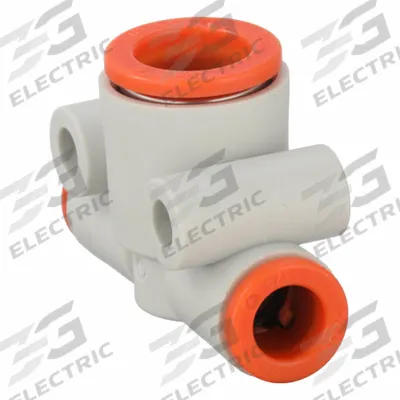 SMC Push-Fit Tee Fitting: 1/4 in OD x 1/4 in OD x 3/8 in OD Size, Polybutylene Terephthalate - Polybutylene & Brass Tube Fittings
