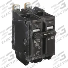 GE Miniature Circuit Breaker: THQB, 25 A, 120/240V AC, Single Phase, 10kA at 120/240V AC, Std (MPN THQB2125). Key specifications — attr195972: 25 A; attr195973: 120/240V AC; attr195974: Single; attr195975: 10kA at 120/240V AC; attr195976: Load Centers.