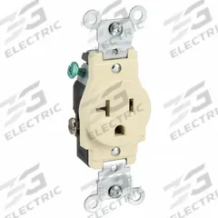 LEVITON Receptacle: Single, 5-20, Ivory, 125V AC, 20 A, 2 Pole / 3 Wire (MPN 5801-I)