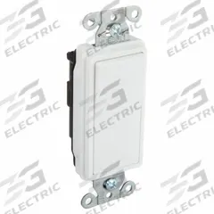 BRYANT Wall Switch: Rocker Switch, Single Pole, Maintained, White, 120/277V AC, 15 A (MPN 9801W). Key specifications — Illuminated: No; Voltage Rating: 120/277V AC.