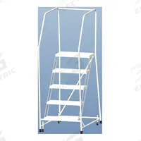 BALLYMORE Rolling Ladder: 4 ft Platform Ht, Assembled, Aluminum, Wt-Actuated, Ribbed, 30 in x 37 in (MPN A5SH30). Key specifications — Includes Handrails: Handrails Included; Material: Aluminum; Brand: BALLYMORE; Color: Gray.