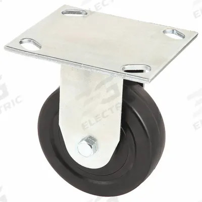 APPROVED VENDOR Plate Caster: Rigid, No Brake, Rubber, 5 in Wheel Dia., 1 1/4 in Wheel Wd - General-Purpose NSF-Listed Sanitary Plate Casters
