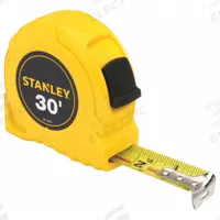 STANLEY Tape Measure: Nonmagnetic Single Hook Tip, 30 ft, Plastic, Yellow (MPN 30-464). Key specifications — attr935324: STANLEY; attr942259: Yellow; attr935326: Corrosion-Resistant; attr935328: 1/16 in; attr935329: Inches; attr935337: SAE; attr936607: Manual Lock; attr972446: Inch.