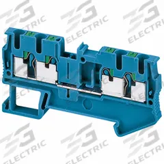 SCHNEIDER Terminal Block: DIN Rail Mounting Type, Push-In Wire Termination, 4 Wire Terminals, 20 A (MPN NSYTRP24BL). Key specifications — Brand: SCHNEIDER; For Minimum Wire Size: 24 AWG.