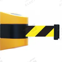 TENSABARRIER Retractable Belt Barrier: Fixed Mounting Plate, 30 ft Belt Lg, Pattern, Black/Yellow (MPN 897-30-S-35-NO-D4X-C). Key specifications — Frame Color: Black/Yellow; Brand: TENSABARRIER; Belt Color: Black/Yellow.