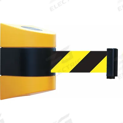 TENSABARRIER Retractable Belt Barrier: Fixed Mounting Plate, 30 ft Belt Lg, Pattern - Wall-Mount Retractable Belt Barriers