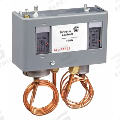 JOHNSON CONTROLS Dual Pressure Control: DPST, 20 in Hg to 100 psi Low Side, 100 psi to 500 psi High Side - Dual Pressure Controls