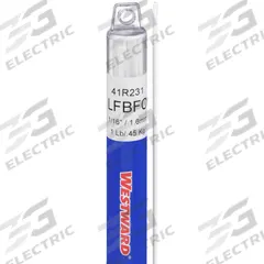 WESTWARD Brazing Alloy: Low-Fuming Bronze, 0%, RBCuZn-C, 1/16 in x 36 in, Flux-Coated (MPN 41R231). Key specifications — Tensile Strength: 71 ksi; Yield Strength: 64 ksi; Manufacturer Part Number: 41R231; Brand: WESTWARD; pack-container: 1/pk.