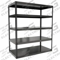 HALLOWELL Boltless Shelving: Standalone, Extra-Heavy-Duty, 72 in x 36 in, 84 in Overall Ht, Steel (MPN HCR723684-5ME). Key specifications — Finish: Powder Coated; Maximum Post Load Capacity: 6,000 lb with Beams Evenly Spaced at 21 in; Decking Material: Steel; Color: Black; Beam Profile: Angle; Brand: HALLOWELL; Side Panel: Open.