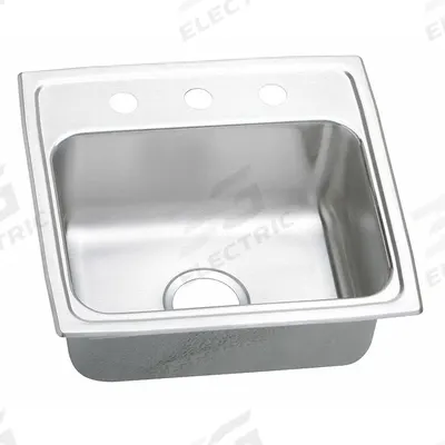 ELKAY Bowl Drop-In Sink: 19 in Overall Lg, 18 in Overall Wd, 5 3/8 in Bowl Dp - One-Bowl Counter-Mounted Kitchen & Bar Sinks without Faucets