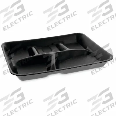 PACTIV Disposable Food Tray: 5 Compartments, 1 in Ht, 8 1/4 in Wd, 1 in Lg, Black - Foam Cafeteria Trays
