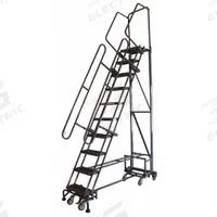 BALLYMORE Rolling Ladder: 8.3 ft Platform Ht, Unassembled, Steel, Wt-Actuated Step Lock, Antislip (MPN NAV-10RF). Key specifications — Folding: Foldable; Color: Gray; Brand: BALLYMORE; Handrail Configuration: Double Handrails.