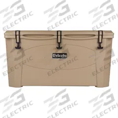 GRIZZLY COOLERS Marine Chest Cooler: Tan, 96 Cans, 100 qt Cooler Capacity, 7 day Ice Retention (MPN 4400031). Key specifications — Brand: GRIZZLY COOLERS; Drain Plug: Not Included; Wheels Included (FILTER): No.