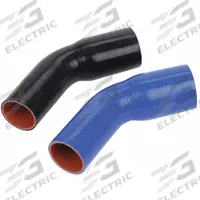 FLEXTECH Elbow Reducer: 3 in_3 1/2 in Hose Inside Dia., 12 in Hose Lg, Blue, Silicone, Silicone (MPN R45-300/350). Key specifications — Hose Cover Material: Silicone; Hose Color: Blue; Temp. Range: -65° to 350°F; Hose Tube Material: Silicone; Brand: FLEXTECH.