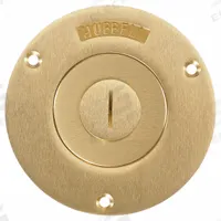 HUBBELL WIRING DEVICE-KELLEMS Floor Box Cover: Round, Gold, Brass, Brushed, 3 7/8 in Dia. x 1/4 in H (MPN S2525). Key specifications — Brand: HUBBELL WIRING DEVICE-KELLEMS; Color: Gold; Cover Shape: Round; Finish: Brushed; Material: Brass.