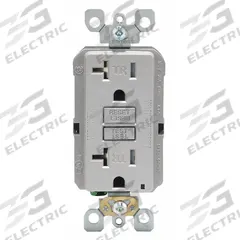 LEVITON GFI Receptacle: Decorator Duplex, 5-20, Gray, GFCI, 125V AC, 20 A, 2 Pole / 3 Wire (MPN GFTR2-GY)