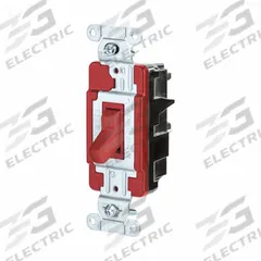 HUBBELL Wall Switch: Toggle Switch, 3-Way, Maintained, Red, 120/277V AC, 20 A (MPN CSB320STR). Key specifications — Illuminated: No; Voltage Rating: 120/277V AC.