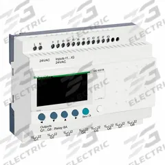 SCHNEIDER ELECTRIC Compact Smart Relay: (12) Discrete, (8) Relay, 24V AC (MPN SR2B201B). Key specifications — Brand: SCHNEIDER; Clock Included: Clock Included; Number and Type of Inputs: (12) Discrete; Number and Type of Outputs: (8) Relay.