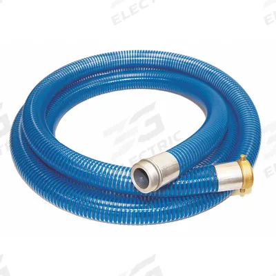 KURIYAMA Water Suction and Discharge Hose: 4 in Hose Inside Dia., 55 psi, Blue/Clear - PVC Water Suction & Discharge Hose Assemblies with Synthetic Braid & PVC Helix Reinforcement