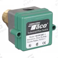 TACO Flow Switch: Paddle, 1 in For Pipe Size, Brass, 1 in NPT, 1 in Connection Size, NPT, SPDT (MPN IFSWSBF-1). Key specifications — Brand: TACO; Contact Rating (DC): 15A @125/250VAC; For Pipe Size: 1 in; Contact Rating (AC): 10 A @ 125/250V.