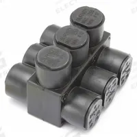 BURNDY Multitap Connector: 3 Port, Double-Sided Entry, 10 AWG – 250 kcmil Wire Size, Black (MPN 1PLD2503). Key specifications — Body Material: Aluminum; Brand: BURNDY.