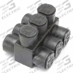 BURNDY Multitap Connector: 3 Port, Double-Sided Entry, 10 AWG – 250 kcmil Wire Size, Black (MPN 1PLD2503). Key specifications — Body Material: Aluminum; Brand: BURNDY.