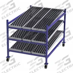 UNEX FLOW CELL Gravity Flow Rack: 48 in x 72 in x 54 in, Tilt, 3 Shelves, Rubber (MPN FCM99SW48723). Key specifications — Brand: UNEX FLOW CELL; Decking Material: Rubber.