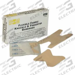 FIRST AID ONLY Adhesive Bandage: Fingertip/Knuckle Bandages, 1 in Wd, 3 in Lg, Not Metal Detectable (MPN 1-014). Key specifications — Product Type: Fingertip/Knuckle Bandages; Unitized: Unitized; Water Resistance: Not Water Resistant; Brand: FIRST AID ONLY; Latex Content: Latex Free; Metal Detectable: Not Metal Detectable; Package Type: Box; Manufacturer Part Number: 1-014.