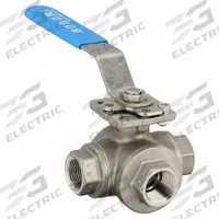 BONOMI Manual Three-Way Ball Valve: 3/4 in, CF8M Stainless Steel, T Flow, FNPT x FNPT x FNPT (MPN 956N-3/4"). Key specifications — Brand: BONOMI; Handle: Locking Lever.