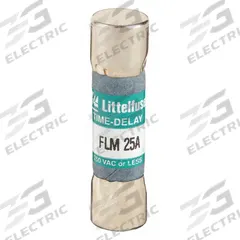 LITTELFUSE Fuse: FLM Series, Midget, Time-Delay, 25 A, 250 V AC, 13/32 in x 1 1/2 in, Non-Indicating (MPN FLM025). Key specifications — Series: FLM; Brand: LITTELFUSE.