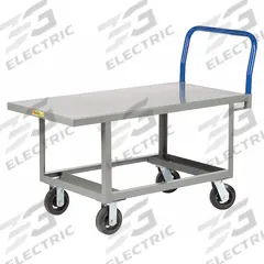 LITTLE GIANT Platform Truck: 2,000 lb, 48 in L x 24 in W x 26 in H Deck, Solid, 12 ga Deck, Rubber (MPN RNB-2448-6MR). Key specifications — Side Panel Type: No Side Panels; Brand: LITTLE GIANT; Color: Blue; Caster/Wheel Configuration: (2) Swivel.