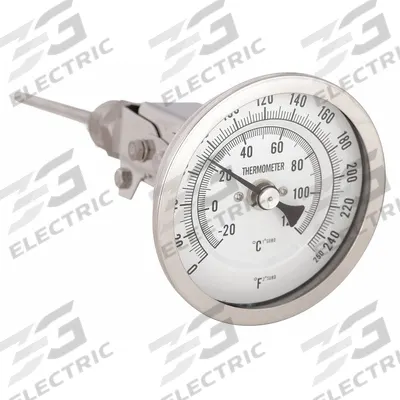 APPROVED VENDOR Dial Thermometer: 0°F to 250°F /-20°C to 120°C, 4 in Stem Lg - Adjustable-Angle Thread-Mount Dial Thermometers