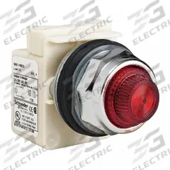 SCHNEIDER ELECTRIC Pilot Light: 30 mm Panel Mounting Size, Red, Incandescent, 9001K Series (MPN 9001KP35R31). Key specifications — Series: 9001K; Brand: SCHNEIDER; Includes Push-To-Test: No Push-To-Test Included.