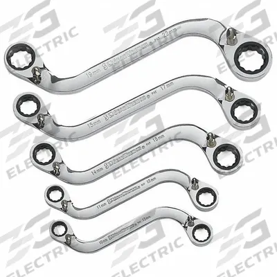 GEARWRENCH Box End Wrench Set: Alloy Steel, Chrome, 5 Tools - Double End, 6-Point, S-Shaped Ratcheting Box End Wrench Sets