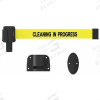 BANNER STAKES Retractable Belt Barrier: Anchors/Screws, 15 ft Belt Lg, Maint & Cleaning Messaging (MPN PL4110). Key specifications — Message Color: Black; Frame Color: Black; Brand: BANNER STAKES; Belt Color: Yellow.
