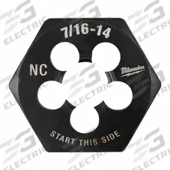 MILWAUKEE Hex Threading Die: 7/16"-14 UNC, 1 in Hex Wd, Black Oxide Carbon Steel (MPN 49-57-5355)