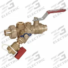 NUTECH Ball Valve w/ Combination Strainer: 2 in Nominal Valve Size, Forged Brass, Sweat x Sweat (MPN SV4-200S-200S). Key specifications — Screen Material: Stainless Steel; Brand: NUTECH; Includes: Pressure/Temperature Port.