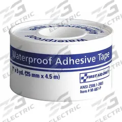 FIRST AID ONLY First Aid Tape: White, 5 yd Roll Lg, 1 in Tape Wd, Refill (MPN M687-P). Key specifications — Unitized: Bulk; Brand: FIRST AID ONLY; Manufacturer Part Number: M687-P; Elasticity: Non-Elastic; Sterility: Non-Sterile; Adhesiveness: Adhesive; Latex Content: Latex Free; Standards: ANSI/ISEA Z308.1-2015.
