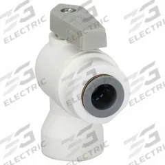 PARKER Manual Two-Way Ball Valve: 3/8 in, Polypropylene, Angle, Push x FNPT, Full Port Ball Port (MPN LFPP6VFE4). Key specifications — Brand: PARKER; Handle: Lever.