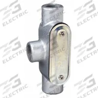 Conduit Outlet Body: Iron, 3/4 in Trade Size, T Body, 9.1 cu in Body Capacity, Threaded Hub (MPN T27CG-TB). Key specifications