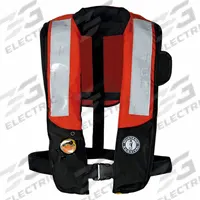 MUSTANG SURVIVAL Automatic Inflatable Vest: Black/Orange, Type II, 38 lb Buoyancy, Universal (MPN MD3183T2-33-0). Key specifications — Color: Black; Brand: MUSTANG SURVIVAL; Buoyant Material: CO2; Inflation Mechanism: Automatic; Product Type: Personal Flotation Device; Standards: USCG; USCG Type: Type II.