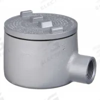Conduit Outlet Body: Aluminum, Powder Coated, GR, 1/2 in Trade Size, E Body, Threaded (MPN GRE50-A). Key specifications — Series: For Standard Body; Compatible Conduit Trade Size: 1/2 in; Thread Gender: Female; Hub Style: Threaded; Cover Included: Yes; Body Style: E; Connection Type: Threaded; Back Type: Flat.